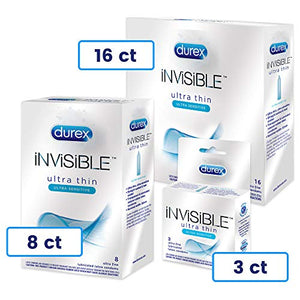 Condoms, Ultra Thin Lubricated Natural Latex, Durex Invisible Condoms, 8 Count - Ultra Sensitive, Lubricated, Transparent