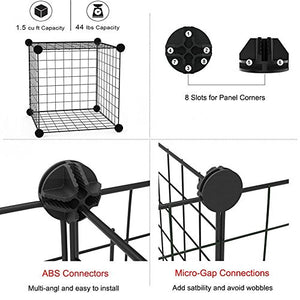 LANGXUN 16pcs Metal Wire Storage Cubes Organizer, DIY Small Animal Cage for Rabbit, Guinea Pigs, Puppy | Pet Products Portable Metal Wire Yard Fence(14" H)