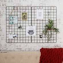 Load image into Gallery viewer, Fourberry Wire Wall Grid Panel - Large - 2 Pack (25.6 x 17.7 in) Black - Includes 20 Black Metal Clips, 5 S Hooks, 6 Wall Hooks - Modern Bulletin Board - Office Organizer Photo Display - Vision Board
