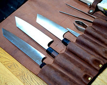 Load image into Gallery viewer, Lightweight premium Leather Chef Knife Bag/Chef Knife Roll 8 Pockets Tan Leather
