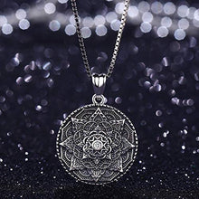 Load image into Gallery viewer, Friggem Sterling Silver Mandala Necklace,Flower of Life Pendant Necklace for Teen Girls Gift for Women,3D Blooming Black Mandala Pendant Chain 18&quot;,Vintage Viking Necklace Jewelry with Fine Gift Box

