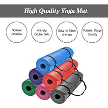 Load image into Gallery viewer, LOKATSE HOME Thick NBR Yoga Mat High Density Non-Slip Exercise Mat with Carrying Strap for Exercise Yoga and Pilates, 72 x 24 Inches, Gray
