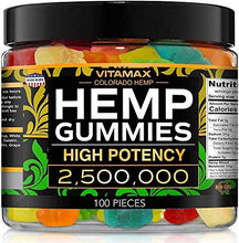 Load image into Gallery viewer, Vitamax Hemp Gummies - Great for Peace &amp; Relaxation - 2,500,000 - Natural Fruit Flavors Tasty Relief – Made in USA – Relaxing Gummies – 100ct
