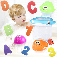 Load image into Gallery viewer, Bath Toy Sets, 36 Foam Bath Letters and Numbers, Floating Squirts Animal Toys Set with Fishing Net and Organizer Bag, Fish Catching  Game for Babies Infants Toddlers Bathtub Time

