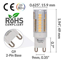 Load image into Gallery viewer, Simba Lighting G9 LED Light Bulb (5 Pack) 4W T4 40W Halogen Replacement for Pendants, Ceiling Lights, Desk Lamp, Wall Sconce, 120V JCD Bi-Pin Base Non-Dimmable, 3000K Soft White
