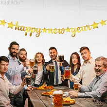 Load image into Gallery viewer, Shiny, Happy New Year Banner Gold - No DIY, 10 Feet | Foil Script New Years Eve Banner for New Years Eve Party Supplies 2023 | New Years Banner for Happy New Year Decorations 2023 | New Years Backdrop
