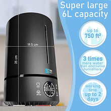 Load image into Gallery viewer, TBI Pro 6L Ultrasonic Humidifier with Top-Fill, 360° Nozzle for Home Large Room, Bedroom, Office, Travel, Babies - Easy to Clean Humidifiers Anti-Leak System, Auto Shut-Off, Black
