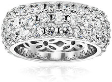 Load image into Gallery viewer, Platinum-Plated Sterling Silver 3 Row Pave Ring set with Round Swarovski Zirconia (3.45 cttw), Size 6
