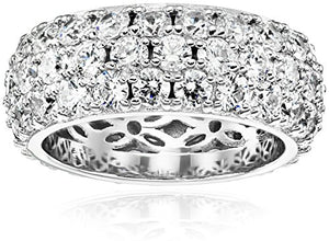 Platinum-Plated Sterling Silver 3 Row Pave Ring set with Round Swarovski Zirconia (3.45 cttw), Size 6