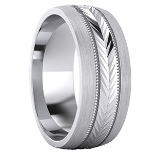 LANDA JEWEL Heavy Sterling Silver 8mm Mens Wedding Band Arrow Patterned Ring Comfort Fit Brushed (10.5)