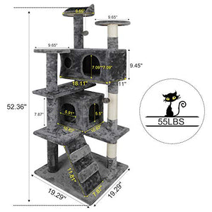 Nova Microdermabrasion 53 Inches Multi-Level Cat Tree Stand House Furniture Kittens Activity Tower with Scratching Posts Kitty Pet Play House (Grey)