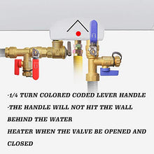 Load image into Gallery viewer, Hourleey 3/4 Inch IPS Isolator Tankless Water Heater Service Valve Kit, with Pressure Relief Valve, Clean Brass
