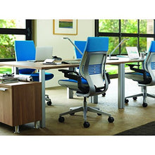 Load image into Gallery viewer, Steelcase Gesture Office Chair - Cogent Connect Blueprint Upholstered Wrapped Back Platinum Metallic Frame Medium Seat Light Seagull Seat/Back Dark Merle Arms Hard Floor Caster Wheels
