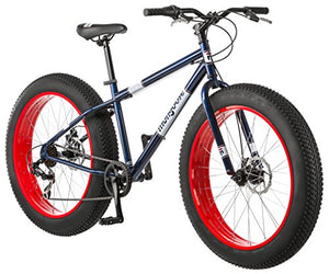 Mongoose Dolomite Fat Tire Mountain Bike, Featuring 17-Inch/Medium High-Tensile Steel Frame, 7-Speed Shimano Drivetrain, Mechanical Disc Brakes, and 26-Inch Wheels, Navy Blue