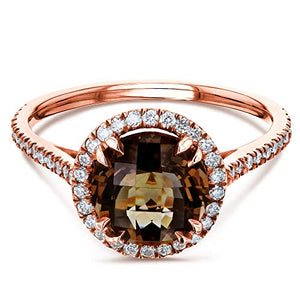 Kobelli Checkered Smokey Quartz Halo Rose Gold Ring - 4.0