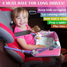 Load image into Gallery viewer, CarSeat Tray -Toddler Travel Tray- Keep Kids Occupied &amp; Entertain for Hours, Road Trips Essential For Kids, Sturdiest &amp; Most Comfortable Travel Tray for Car Seat (Pink)
