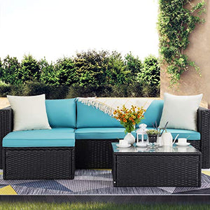 VITESSE 5 Pieces Patio Furniture Sectional Sets, Outdoor All-Weather PE Rattan Wicker Lawn Conversation Sets, Garden Sofa Set with Coffee Table and Washable Cushion
