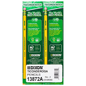 TICONDEROGA Pencils, Wood-Cased, Unsharpened, Graphite #2 HB Soft, Yellow, 96-Pack (13872)