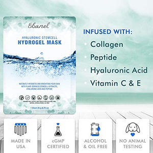 Ebanel 10-Pack Hydrogel Collagen Mask for Face, Instant Brightening Hydrating Face Mask Sheet Mask for Firming, Lifting Anti Aging Anti Wrinkle with Hyaluronic Acid, Peptide, Aloe Vera, Vitamin C & E