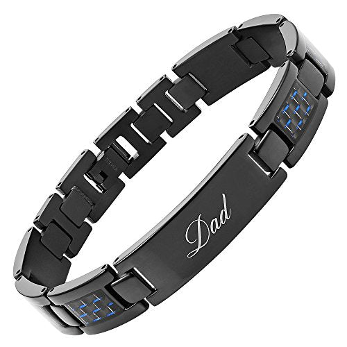 Willis Judd DAD Titanium Bracelet Engraved Love You Dad with Blue Carbon Fiber Adjusting Tool & Gift Box Included