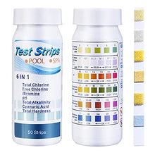 Load image into Gallery viewer, SuperCheck 6-in-1 Test Strips for Testing Chemicals Content in Pool and Spa, 7 Parameters, 50 Count, Swimming Water Test Kit for Chlorine, Bromine, pH, Alkalinity, Cyanuric Acid and Hardness Levels
