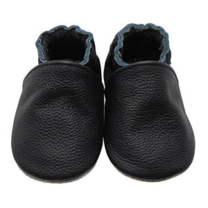 YALION Baby Boys Girls Shoes Crawling Slipper Toddler Infant Soft Leather First Walking Moccs(Black,12-18 Months)