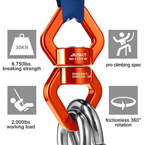 AusKit Swing Swivel, 30 KN Safest Rotational Device Hanging Accessory for Web Tree Swing, Therapy Swing, Aerial Dance, Swing Spinner Hanger, Rock Climbing, Hanging Hammocks (Orange)