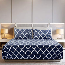 Load image into Gallery viewer, Utopia Bedding Printed Bed Sheet Set - 1 Fitted Sheet, 1 Flat Sheet and 2 Pillowcases - Soft Brushed Microfiber Fabric - Shrinkage and Fade Resistant (Queen, Navy Quatrefoil with White Pattern)
