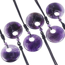 Load image into Gallery viewer, SUNYIK Natural Amethyst Crystal Lucky Coin Pendant Necklace for Women Men, Healing Crystal Amulet Jewelry for Unisex, Donut Round Shaped, Adjustable 18''-28'' Strand

