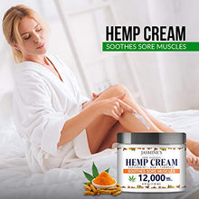 Load image into Gallery viewer, Hemp Cream for Pain, Sore Muscle and Joints by Jasmine’s Herb Garden - 12,000 mg Complex with Peppermint, MSM and Turmeric - Soothes Muscles, Relieves Inflammation - 4 oz
