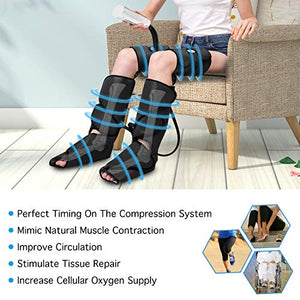CINCOM Leg Air Compression Massager for Foot Calf Thigh Upgrade Leg Wraps with Portable Handheld Controller and 2 Extensions- 3 Modes & 3 Intensities (Black)