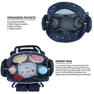 QIMIAOBABY Diaper Bag Smart Organizer Waterproof Travel Diaper Backpack Handbag with Changing Pad (Blue Flowers)