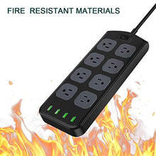Load image into Gallery viewer, Power Strip Surge Protector 1875W/15A - 8 AC Outlets 3.1A 4 USB Ports 6 Feet Long Extension Cord, Mountable Power Outlet for Flat Plug Phone iPad PC Laptop Home,Office &amp; Hotel - Black
