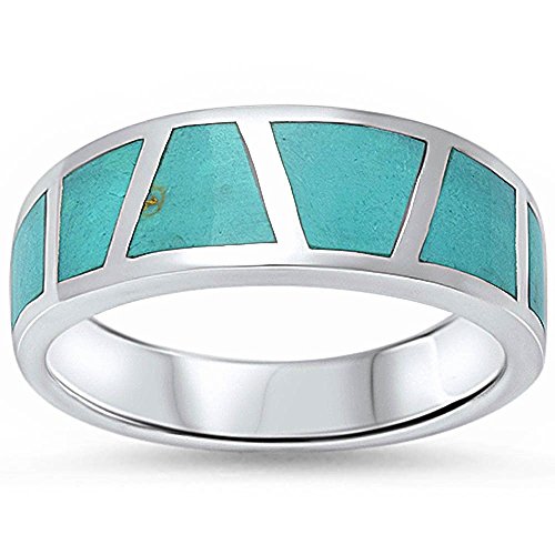 Blue Apple Co. Half Eternity Green Simulated Turquoise Inlay Wedding Band Ring 925 Sterling Silver, Size-10