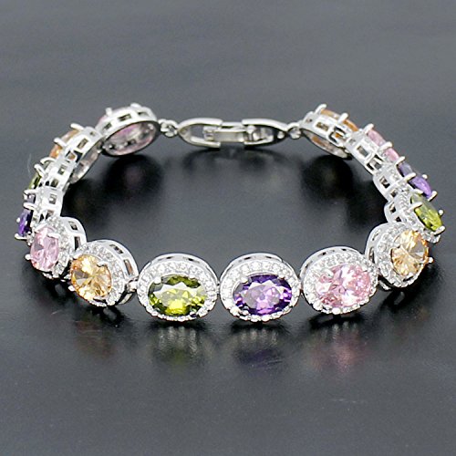 Load image into Gallery viewer, Oval Ladies Tennis Bracelet Garnet White Topaz Amethyst Citrine Peridot Pink Topza 7 inch (Multi Genstones)
