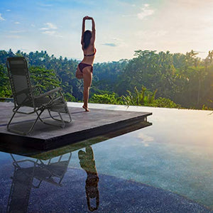 Zero Gravity Chairs Case of (2) Black Lounge Patio Chairs Outdoor Yard Beach with Cup Holders (Black)