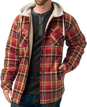 Load image into Gallery viewer, Legendary Whitetails Men's Camp Night Berber Lined Hooded Flannel Shirt Jacket, Cardinal Arrowood Plaid, 3X-Large
