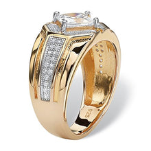 Load image into Gallery viewer, Men's 14K Yellow Gold over Sterling Silver Square Cut Cubic Zirconia Octagon Ring Size 13
