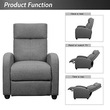 Load image into Gallery viewer, JUMMICO Fabric Recliner Chair Adjustable Home Theater Single Massage Recliner Sofa Furniture with Thick Seat Cushion and Backrest Modern Living Room Recliners (Grey)
