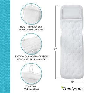 COMFYSURE Bath Cushion for Tub - Extra-Large Full Body Bath Tub Pillow & Non-Slip Spa Bathtub Mat Mattress Pad with Super Thick Breathable 3D Mesh Layers - Great Back Support for Adults (48"x 15")