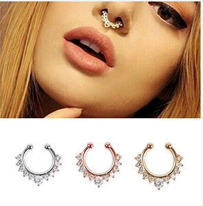 16pcs Fake Nose Rings Hoop Stainless Steel Faux Fake Lip Ear Nose Septum Ring Non-Pierced Clip On Nose Hoop Rings