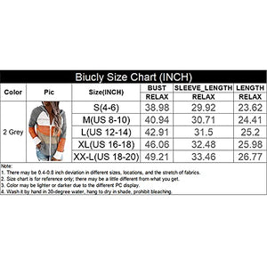 Biucly Womens Stripes Color Block Knit Sweater Zip Up Hoodies Long Sleeve Lightweight Drawstring Jacket Pullover Sweatshirts Sweaters Fall Winter,US 4-6(S),Grey