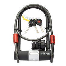 Load image into Gallery viewer, Via Velo Bike U Lock with Strong Cable Heavy Duty Bicycle U Lock Shackle 15mm with 3 Keys and Weatherproof Shock Lock Set, Bike Tire Lock for Road Bike Mountain Bike Electric Bike Folding Bike
