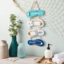 Load image into Gallery viewer, The Beach is My Happy Place Themed Nautical Flip Flop Wall Sign, Hanging Ornament for Home, Bathroom Decor (8.5 x 20 In)
