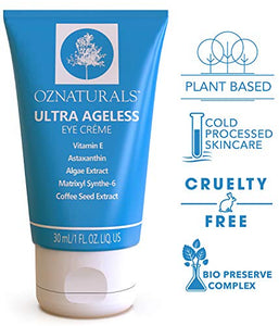 OZNaturals Anti Aging Eye Cream: Ultra Ageless Eye Creme for Men & Women - Under Eye Cream Treatment for Bags, Wrinkles, Crows Feet, Dark Circles, and Puffiness - Day and Night Wrinkle Cream - 1 Fl Oz