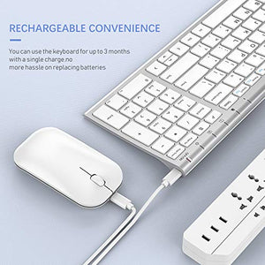 Wireless Keyboard Mouse, Seenda Ultra Thin Small Rechargeable Keyboard and Mouse Set with Number Pad, Aluminum Wireless Keyboard for Windows Laptop Computer, Silver White
