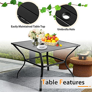 Aoxun Outdoor Patio Dinning Set - 5 Pieces Outdoor Furniture Set, 4 Pieces Swivel Rocing Chairs and 1 Square Table with an Umbrella Hole, Brown