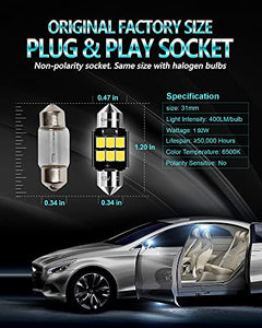 Combriller DE3175 Led Bulb DE3021 DE3022 Led Festoon Bulb 31MM Led Bulb 6000K White Super Bright, Canbus Error Free Festoon Led Bulb For Interior Dome Light, Map Light, License Plate Lights, Pack Of 4