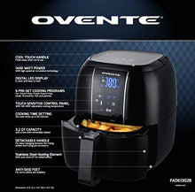 Load image into Gallery viewer, Ovente Electric Air Fryer 3.2-Quart for Grilling Roasting with Digital LED Touch Display Non-Stick Fry Basket &amp; Pan, 1400 Watt Power Air Oven &amp; Oilles Cooker with Temperature Control, Black FAD61302B
