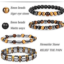 Load image into Gallery viewer, Jstyle 4Pcs Hematite Bead Bracelet for Men Women 8mm Tiger Eye Stone Beads Bracelet Elastic Natural Stone Bracelet Bangle
